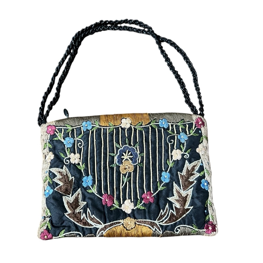 Christiana Searle Evening Bag Embroidered Beaded Straps Zip Close Fairyc…